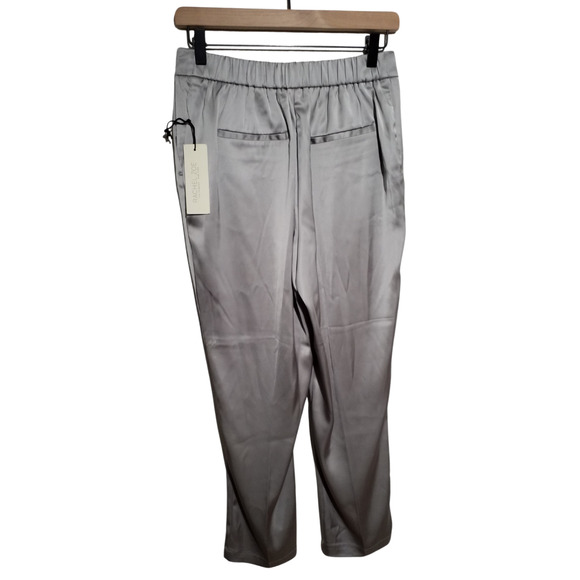 Rachel Zoe Silver Satin Pleated Pants Elastic Waist Pockets Size 4 NWT - Picture 3 of 8